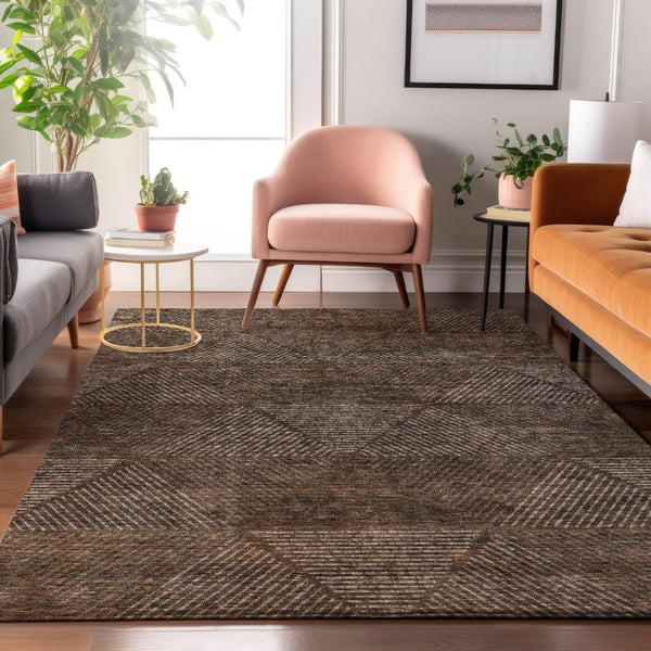 HomeRoots 8' X 10' Brown and Taupe Geometric Area Rug - Washable, UV Protected, Durable for Busy Homes! 664844