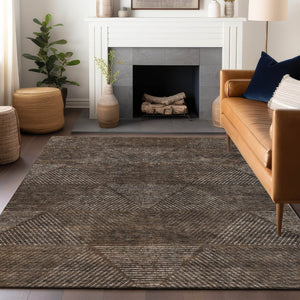 HomeRoots 8' X 10' Brown and Taupe Geometric Area Rug - Washable, UV Protected, Durable for Busy Homes! 664844