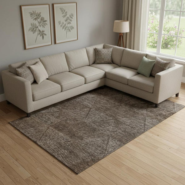 HomeRoots 10' X 14' Stylish Brown & Taupe Geometric Washable Area Rug - UV Protected, Kid & Pet Friendly! 664846