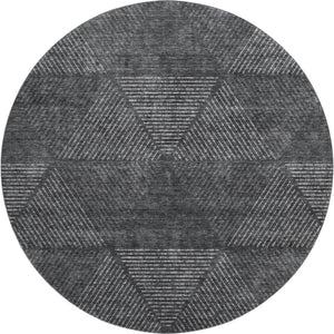 HomeRoots 8' Charcoal and Silver Geometric Washable Round Rug - Durable, Stylish, UV-Protected for Any Room 664849