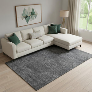 HomeRoots 8' X 10' Charcoal & Silver Geometric Area Rug – Washable, UV Protected, Perfect for Modern Living Spaces! 664850