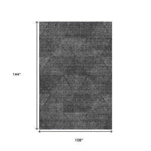 HomeRoots 9' X 12' Charcoal & Silver Geometric Washable Area Rug - Durable, Stain-Resistant, UV-Protected Design 664851