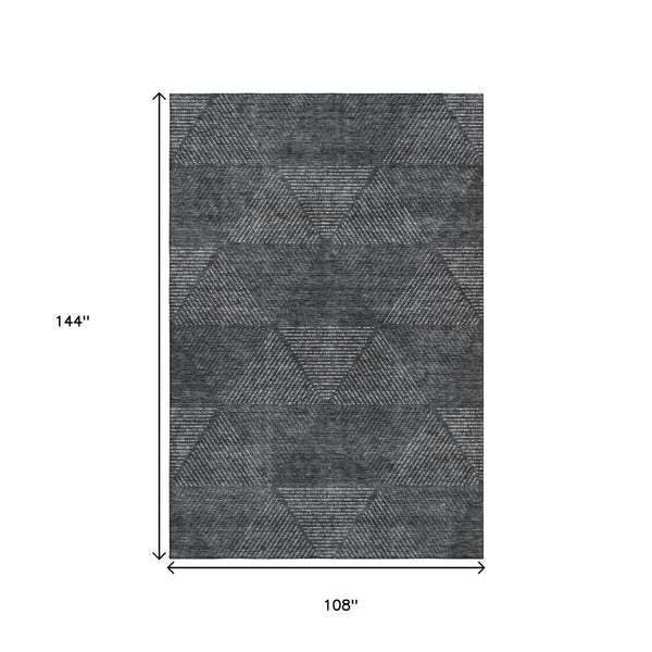 HomeRoots 9' X 12' Charcoal & Silver Geometric Washable Area Rug - Durable, Stain-Resistant, UV-Protected Design 664851