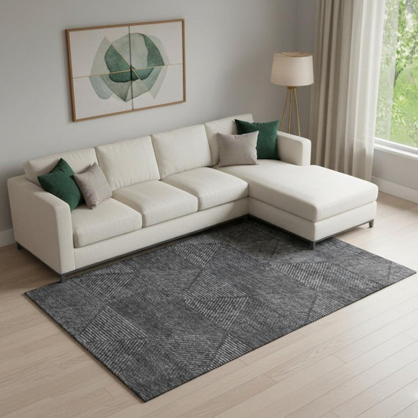 HomeRoots 9' X 12' Charcoal & Silver Geometric Washable Area Rug - Durable, Stain-Resistant, UV-Protected Design 664851