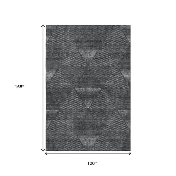 HomeRoots 10' X 14' Charcoal & Silver Geometric Washable Area Rug - Stylish, Durable, UV Protected Design! 664852