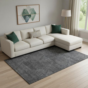 HomeRoots 10' X 14' Charcoal & Silver Geometric Washable Area Rug - Stylish, Durable, UV Protected Design! 664852