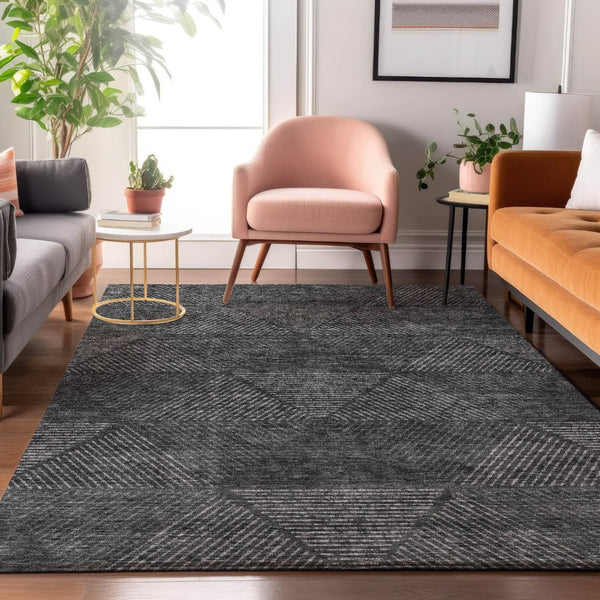 HomeRoots 10' X 14' Charcoal & Silver Geometric Washable Area Rug - Stylish, Durable, UV Protected Design! 664852
