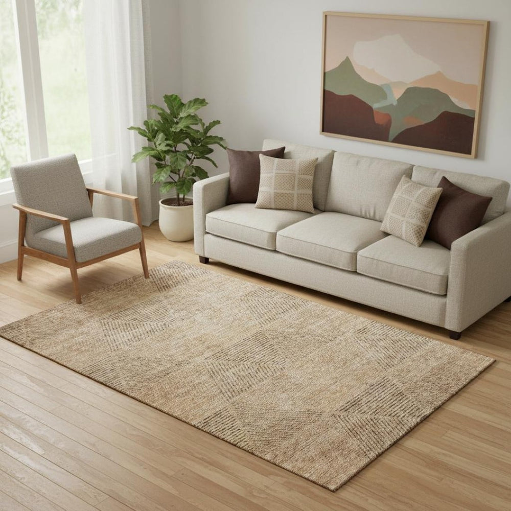 HomeRoots 5' X 8' Stylish Copper and Brown Geometric Area Rug - Washable, UV Protected, Perfect for Homes! 664854