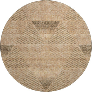 HomeRoots 8' Copper and Brown Geometric Round Rug - Washable, UV-Protected, Stylish for High-Traffic Spaces 664855