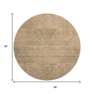 HomeRoots 8' Copper and Brown Geometric Round Rug - Washable, UV-Protected, Stylish for High-Traffic Spaces 664855