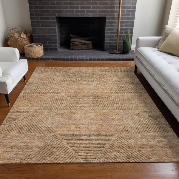 HomeRoots 8' X 10' Contemporary Copper & Brown Geometric Washable Area Rug with Stain and UV Protection 664856