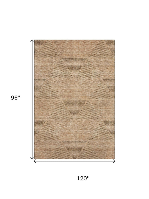 HomeRoots 8' X 10' Contemporary Copper & Brown Geometric Washable Area Rug with Stain and UV Protection 664856