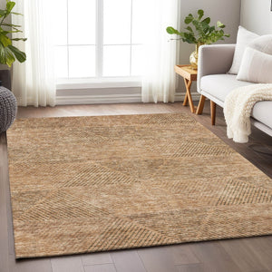 HomeRoots 8' X 10' Contemporary Copper & Brown Geometric Washable Area Rug with Stain and UV Protection 664856