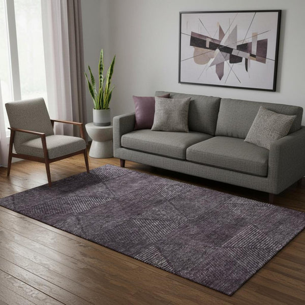 HomeRoots 5' X 8' Eggplant and Gray Geometric Area Rug – Stylish, Washable, UV Protected, Perfect for Homes! 664860