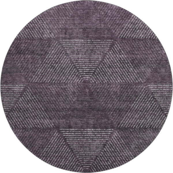 HomeRoots 8' Stylish Eggplant and Gray Geometric Round Rug - Washable, UV-Protected, and Perfect for Homes! 664861