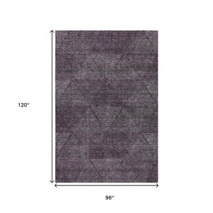 HomeRoots 8' X 10' Bold Eggplant & Gray Geometric Washable Area Rug with UV Protection for High-Traffic Spaces 664862