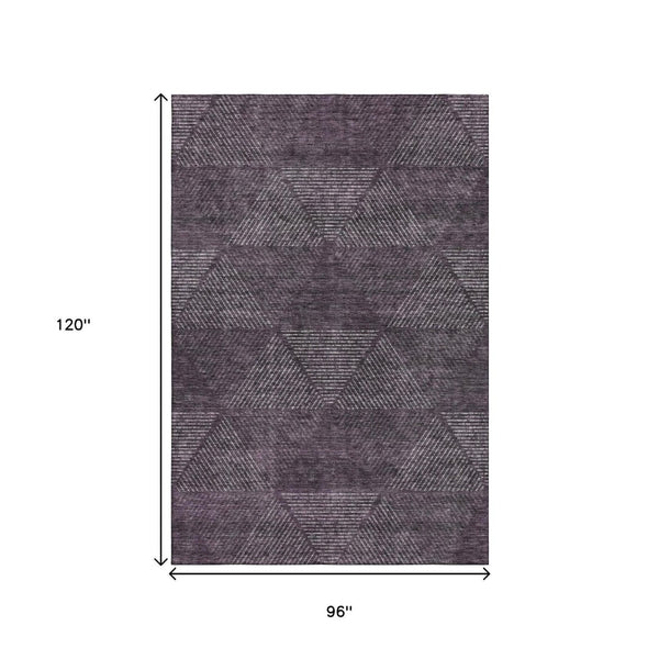 HomeRoots 8' X 10' Bold Eggplant & Gray Geometric Washable Area Rug with UV Protection for High-Traffic Spaces 664862