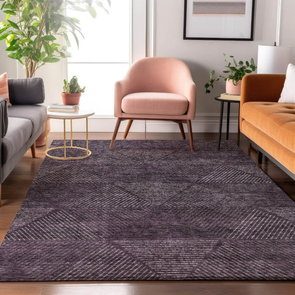 HomeRoots 8' X 10' Bold Eggplant & Gray Geometric Washable Area Rug with UV Protection for High-Traffic Spaces 664862