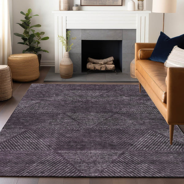 HomeRoots 8' X 10' Bold Eggplant & Gray Geometric Washable Area Rug with UV Protection for High-Traffic Spaces 664862