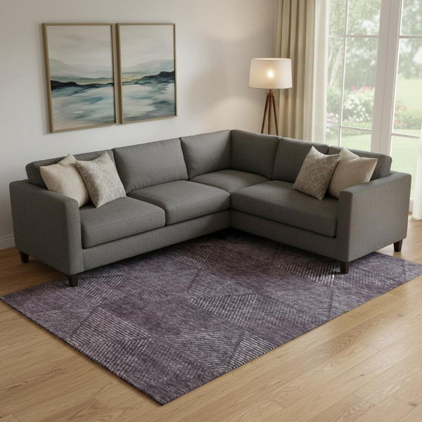 HomeRoots 9' X 12' Eggplant & Gray Geometric Area Rug - Durable, Washable, Stain-Resistant with UV Protection! 664863