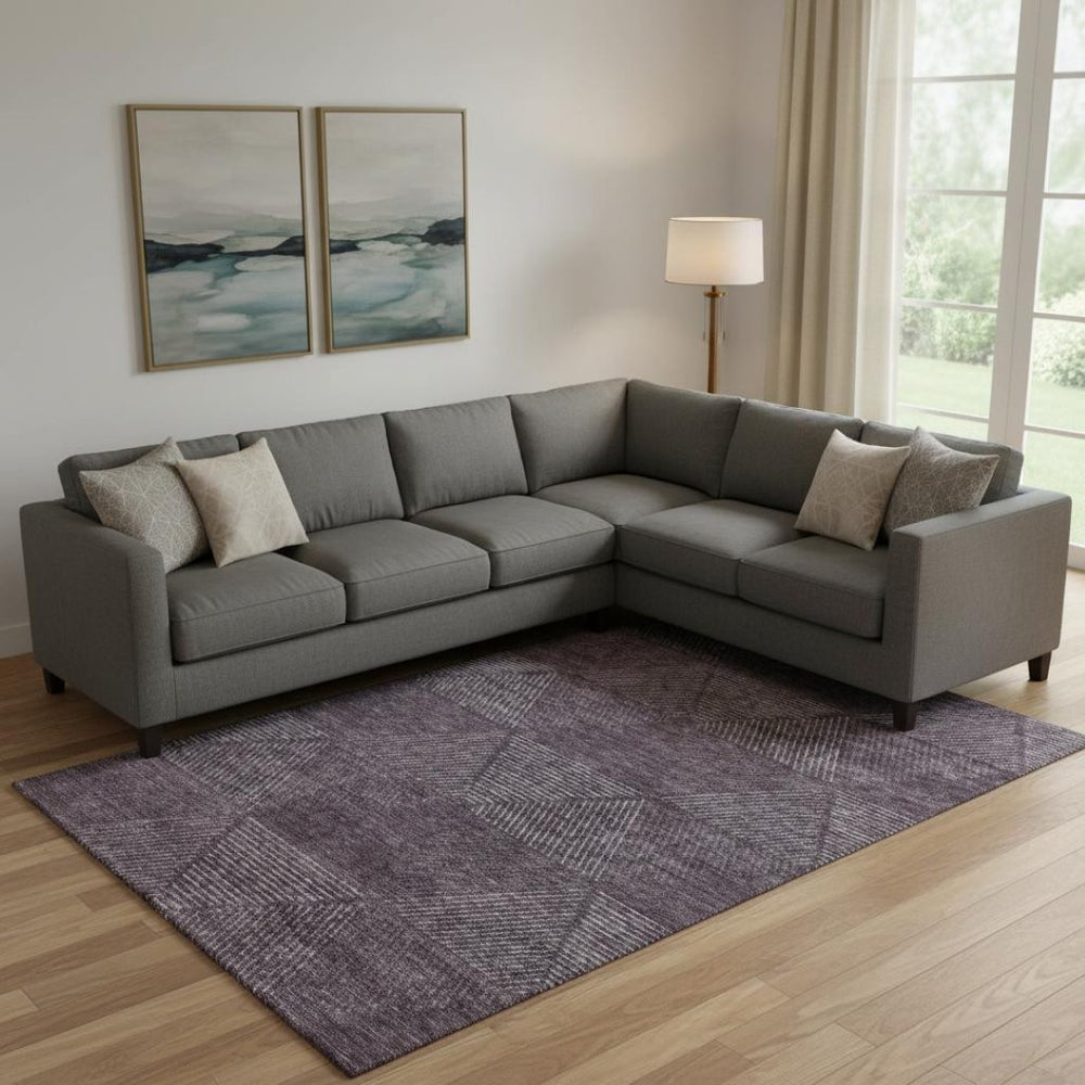 HomeRoots 10' X 14' Stylish Eggplant & Gray Geometric Area Rug - UV Protected, Stain-Resistant, Pet-Friendly! 664864
