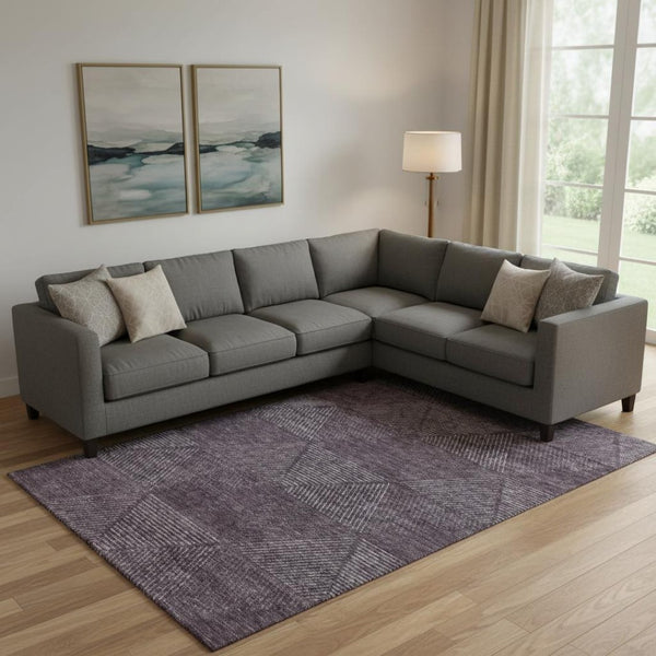 HomeRoots 10' X 14' Stylish Eggplant & Gray Geometric Area Rug - UV Protected, Stain-Resistant, Pet-Friendly! 664864