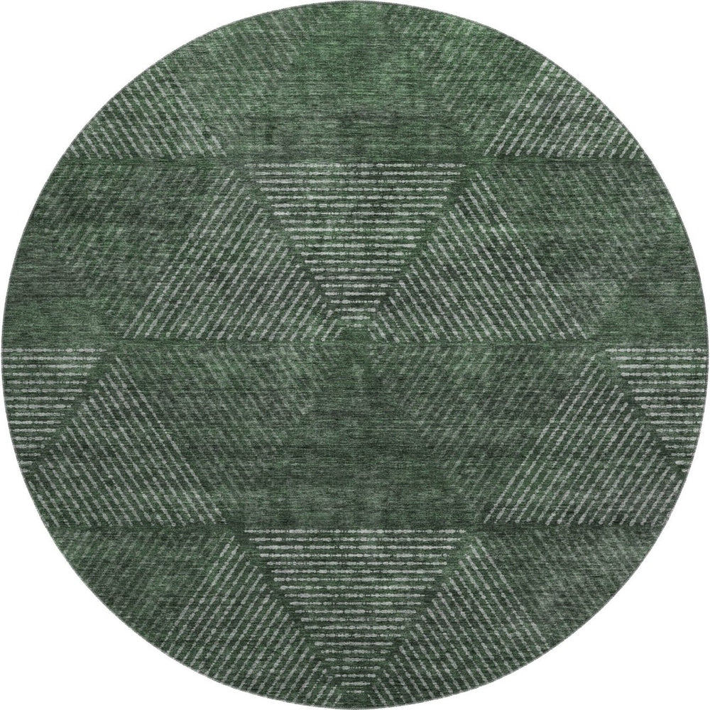HomeRoots 8' Fern Green Geometric Washable Round Rug with UV Protection - Durable, Stylish, and Easy Care! 664867