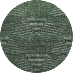 HomeRoots 8' Fern Green Geometric Washable Round Rug with UV Protection - Durable, Stylish, and Easy Care! 664867