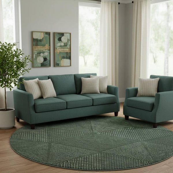 HomeRoots 8' Fern Green Geometric Washable Round Rug with UV Protection - Durable, Stylish, and Easy Care! 664867