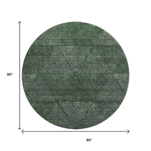 HomeRoots 8' Fern Green Geometric Washable Round Rug with UV Protection - Durable, Stylish, and Easy Care! 664867