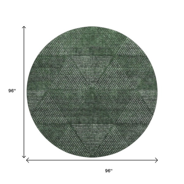 HomeRoots 8' Fern Green Geometric Washable Round Rug with UV Protection - Durable, Stylish, and Easy Care! 664867