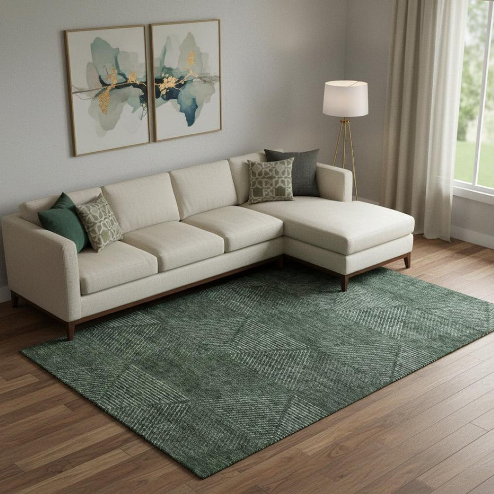 HomeRoots 8' X 10' Fern Green Geometric Washable Area Rug – Stylish, Durable, UV-Protected for Homes! 664868