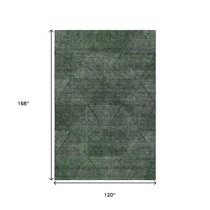 HomeRoots 10' X 14' Stylish Fern Green Geometric Area Rug – Washable, UV Protected, Perfect for Family Spaces! 664870