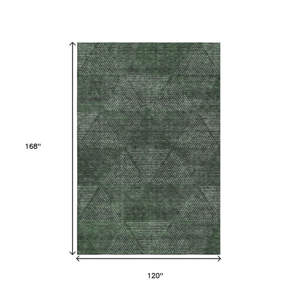 HomeRoots 10' X 14' Stylish Fern Green Geometric Area Rug – Washable, UV Protected, Perfect for Family Spaces! 664870