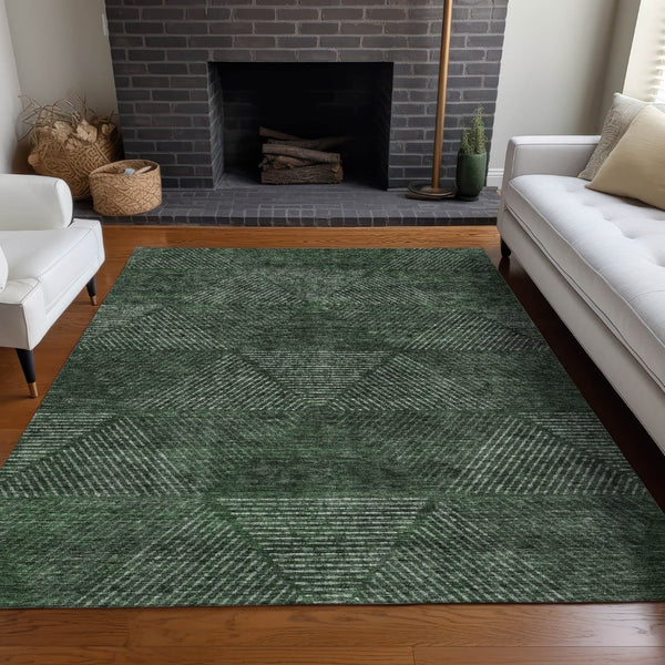 HomeRoots 10' X 14' Stylish Fern Green Geometric Area Rug – Washable, UV Protected, Perfect for Family Spaces! 664870
