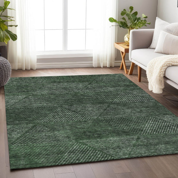 HomeRoots 10' X 14' Stylish Fern Green Geometric Area Rug – Washable, UV Protected, Perfect for Family Spaces! 664870