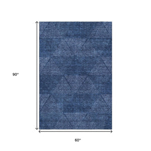 HomeRoots 5' X 8' Navy Blue & Ivory Geometric Area Rug - Washable, UV-Protected, Durable & Stylish Design 664872