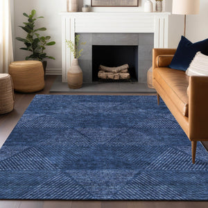 HomeRoots 5' X 8' Navy Blue & Ivory Geometric Area Rug - Washable, UV-Protected, Durable & Stylish Design 664872