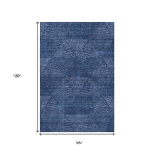 HomeRoots 8' X 10' Navy Blue & Ivory Geometric Washable Area Rug - Stain Resistant with UV Protection & Style 664874