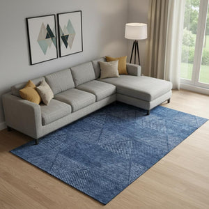 HomeRoots 8' X 10' Navy Blue & Ivory Geometric Washable Area Rug - Stain Resistant with UV Protection & Style 664874