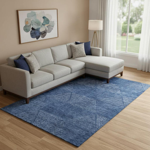 HomeRoots 9' X 12' Navy Geometric Washable Area Rug - Durable, Stylish, UV-Protected for High-Traffic Spaces 664875