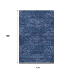 HomeRoots 10' Navy Blue & Ivory Geometric Area Rug – Washable, Stain-Resistant, UV Protected for High-Traffic Areas 664876