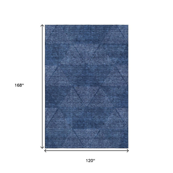 HomeRoots 10' Navy Blue & Ivory Geometric Area Rug – Washable, Stain-Resistant, UV Protected for High-Traffic Areas 664876