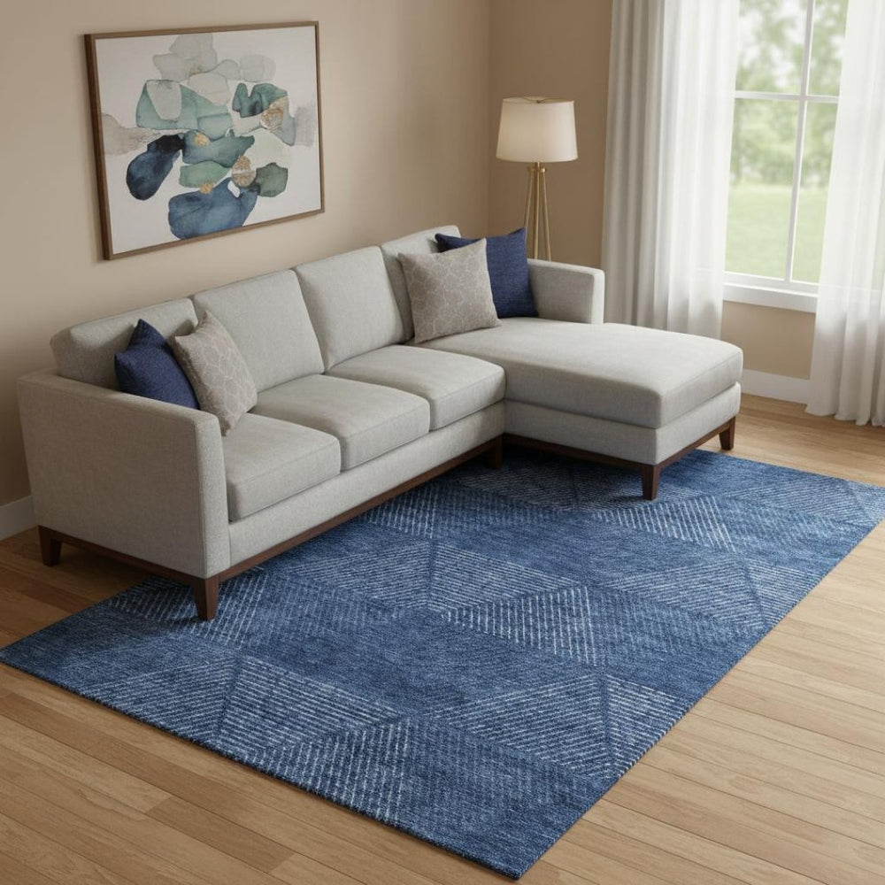 HomeRoots 10' Navy Blue & Ivory Geometric Area Rug – Washable, Stain-Resistant, UV Protected for High-Traffic Areas 664876