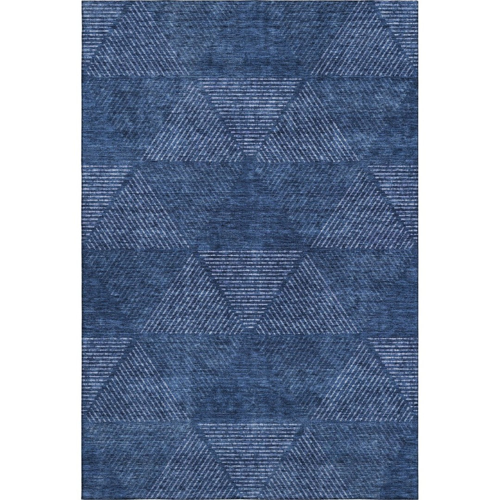 HomeRoots 10' Navy Blue & Ivory Geometric Area Rug – Washable, Stain-Resistant, UV Protected for High-Traffic Areas 664876