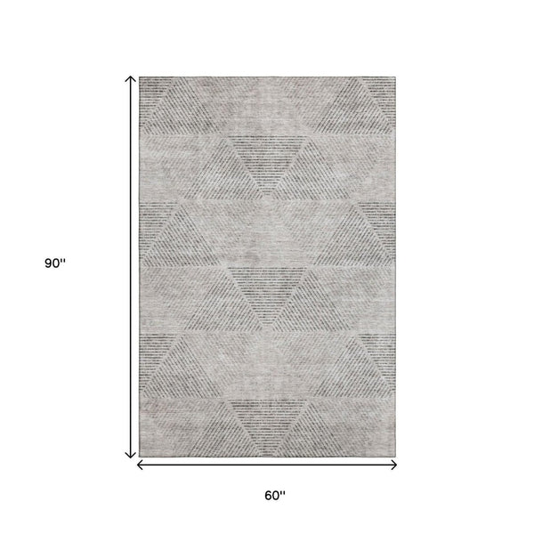 HomeRoots 5' X 8' Stylish Taupe & Ivory Geometric Area Rug – Washable, UV Protected, Perfect for High Traffic Areas 664878