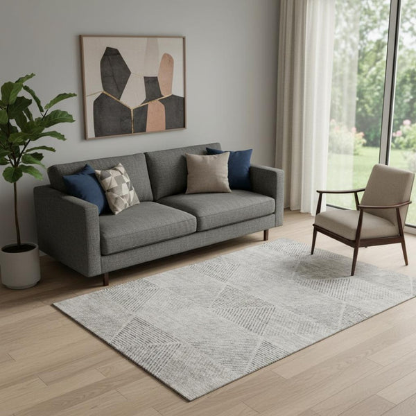 HomeRoots 5' X 8' Stylish Taupe & Ivory Geometric Area Rug – Washable, UV Protected, Perfect for High Traffic Areas 664878