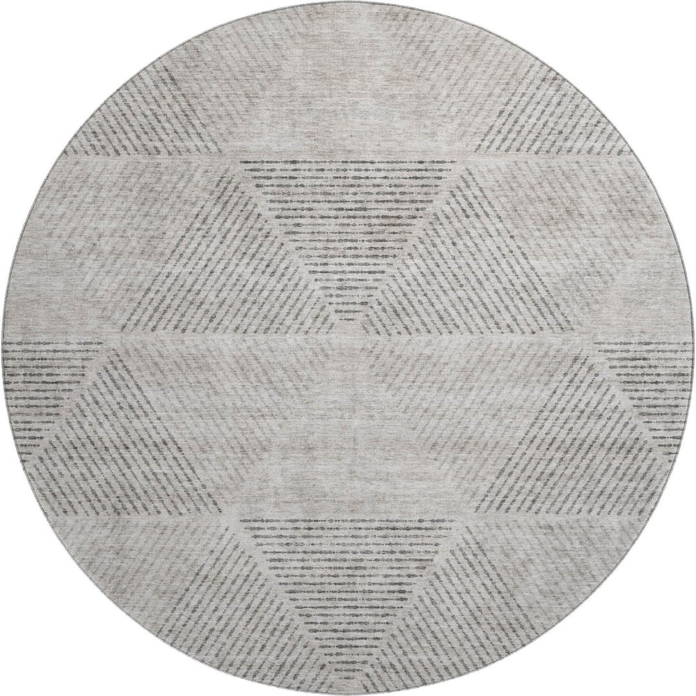 HomeRoots 8' Taupe and Ivory Geometric Washable Round Rug with UV Protection for Stylish, Easy Care Living Spaces 664879