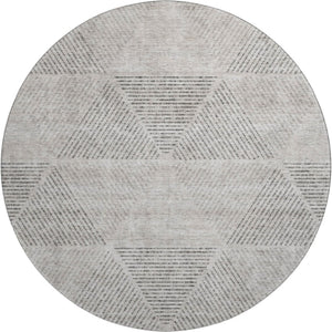 HomeRoots 8' Taupe and Ivory Geometric Washable Round Rug with UV Protection for Stylish, Easy Care Living Spaces 664879