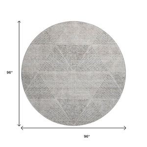 HomeRoots 8' Taupe and Ivory Geometric Washable Round Rug with UV Protection for Stylish, Easy Care Living Spaces 664879